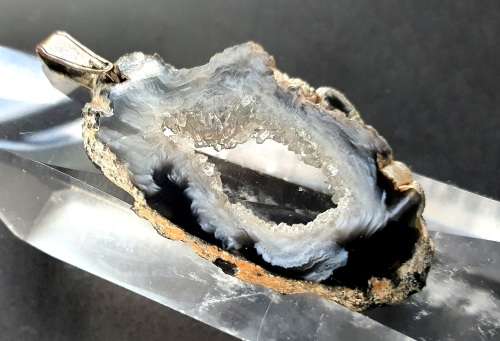 Breathtaking Antique Natural Crystal Black and White Agate Slice Pendant - 4.3 cm x 2.3 cm